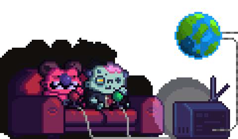 Two guys on a sofa, playing the game on their TV
